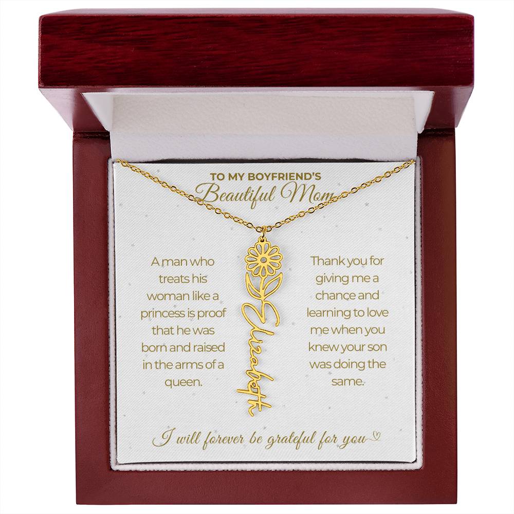 To My Boyfriend's Beautiful Mom-"A Queen" Birth Month Name Necklace