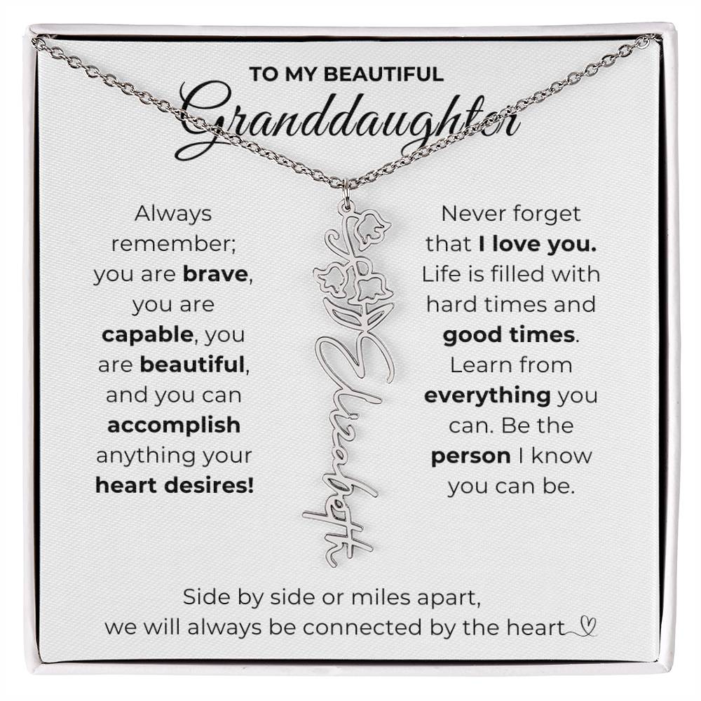 To My Beautiful Granddaughter-"Vibrant Flower" Birth Month Name Necklace