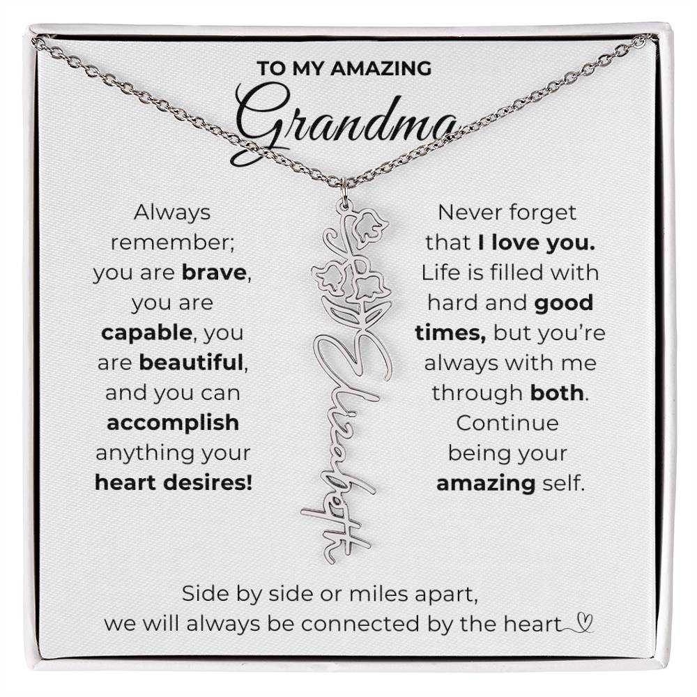 To My Amazing Grandma-"Vibrant Flower" Birth Month Name Necklace