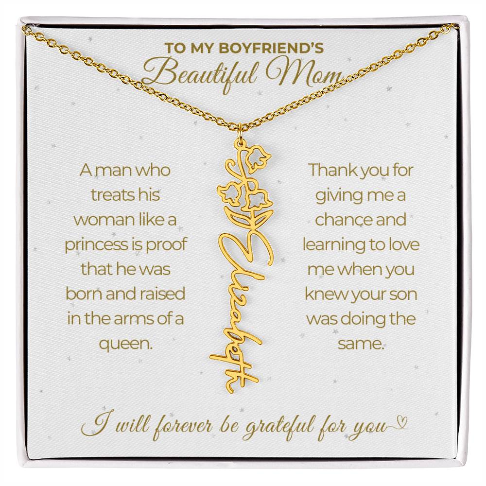 To My Boyfriend's Beautiful Mom-"A Queen" Birth Month Name Necklace