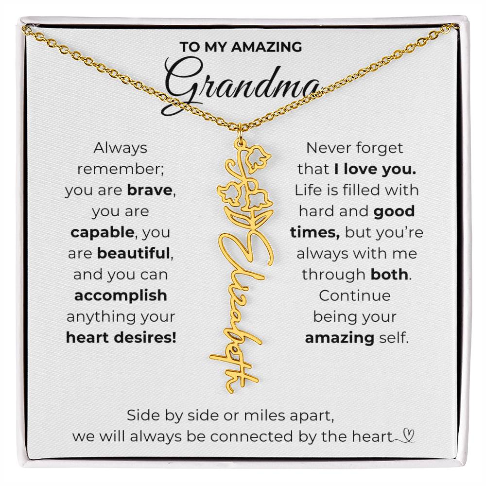 To My Amazing Grandma-"Vibrant Flower" Birth Month Name Necklace
