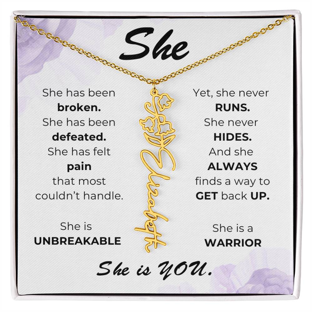 "She"-Personalized Name Necklace with Birth Flower