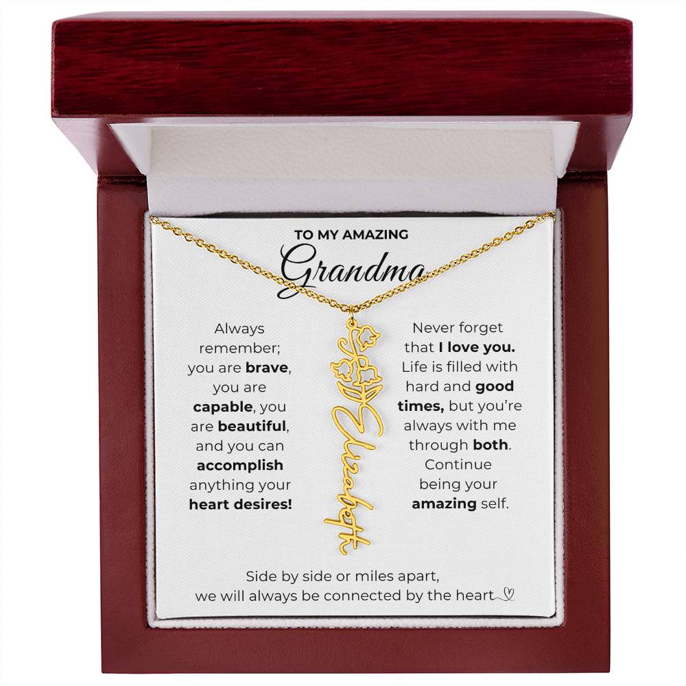 To My Amazing Grandma-"Vibrant Flower" Birth Month Name Necklace
