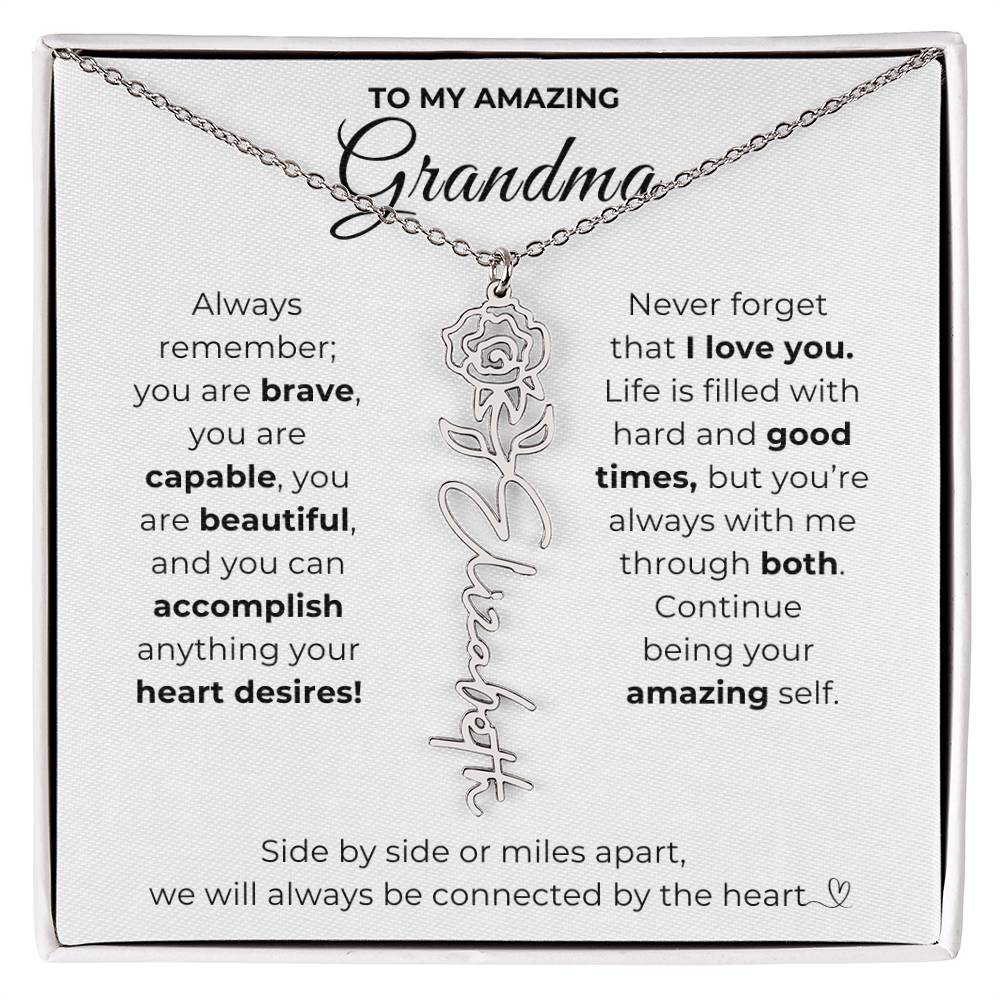 To My Amazing Grandma-"Vibrant Flower" Birth Month Name Necklace