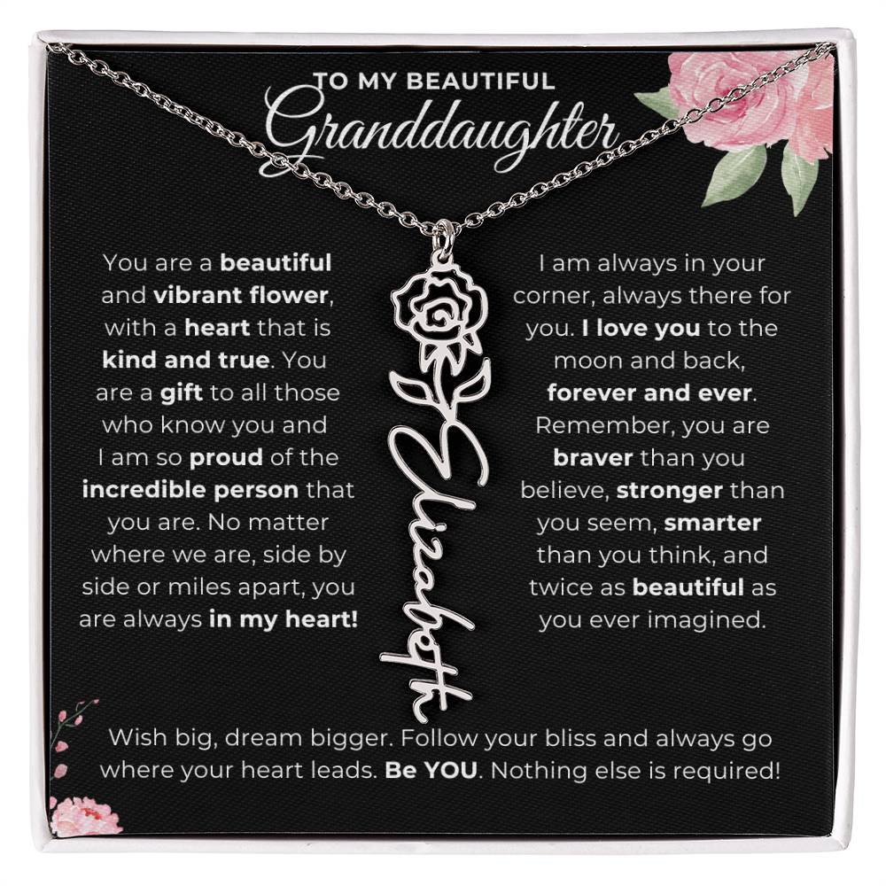 To My Beautiful Granddaughter-"My Heart" Birth Month Name Necklace