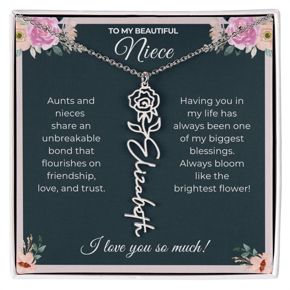 To My Beautiful Niece-"Brightest Flower" Birth Month Name Necklace