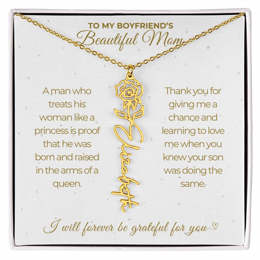 To My Boyfriend's Beautiful Mom-"A Queen" Birth Month Name Necklace