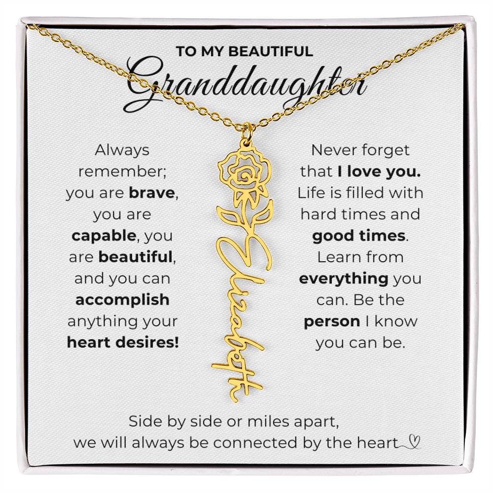 To My Beautiful Granddaughter-"Vibrant Flower" Birth Month Name Necklace