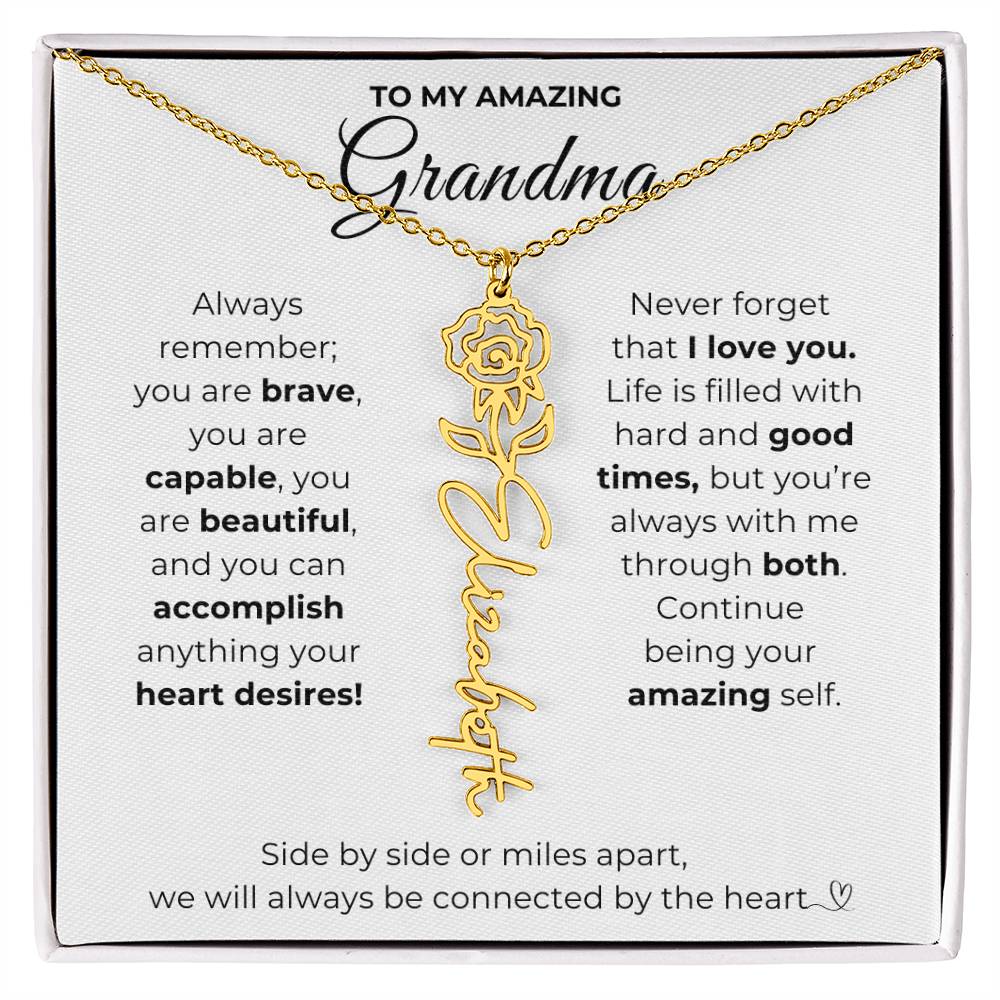 To My Amazing Grandma-"Vibrant Flower" Birth Month Name Necklace