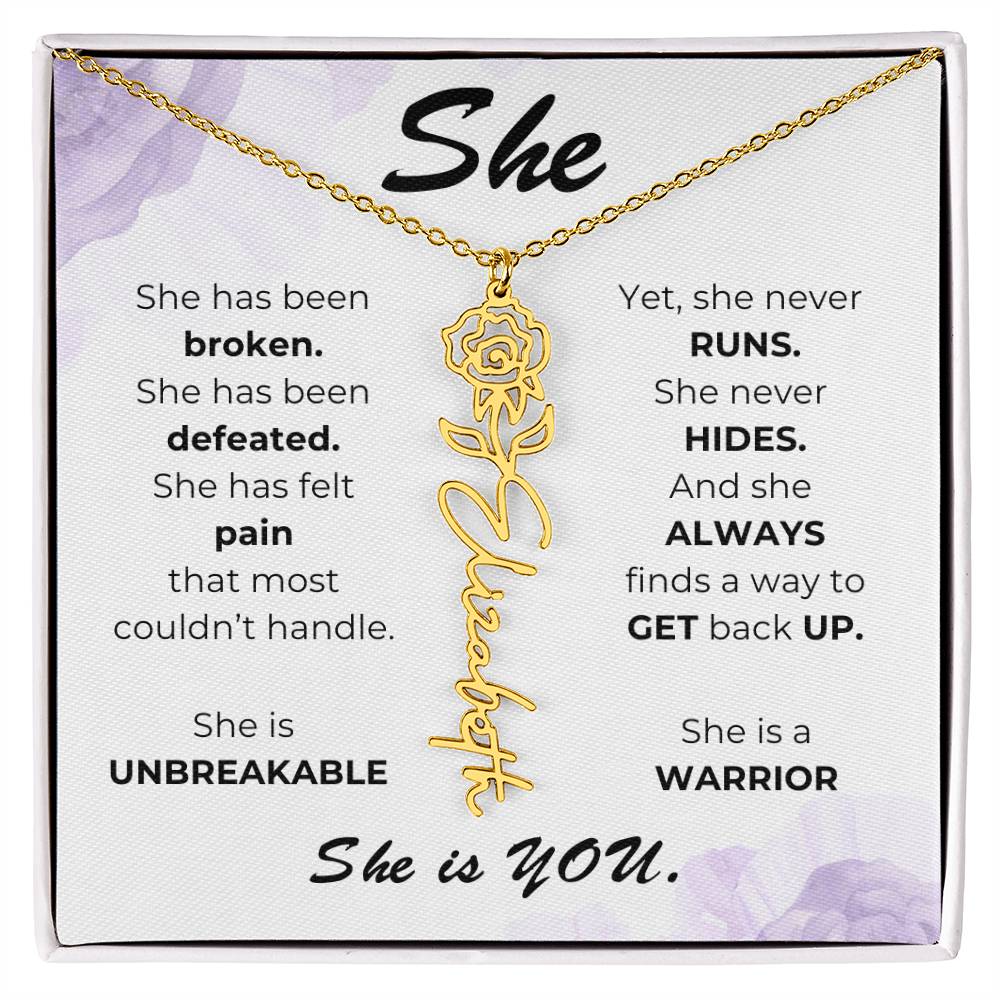 "She"-Personalized Name Necklace with Birth Flower