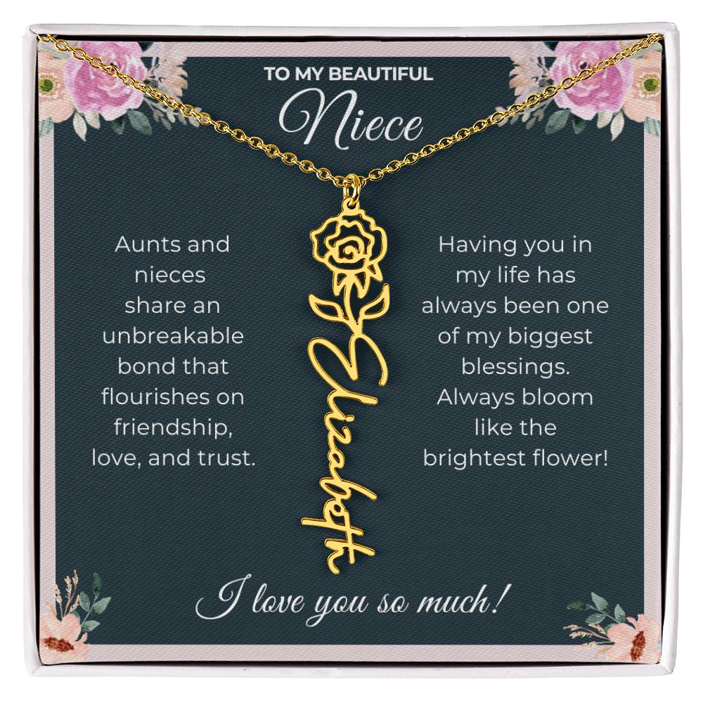 To My Beautiful Niece-"Brightest Flower" Birth Month Name Necklace