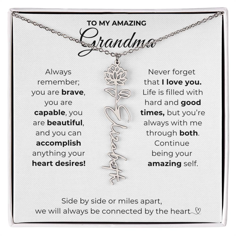 To My Amazing Grandma-"Vibrant Flower" Birth Month Name Necklace