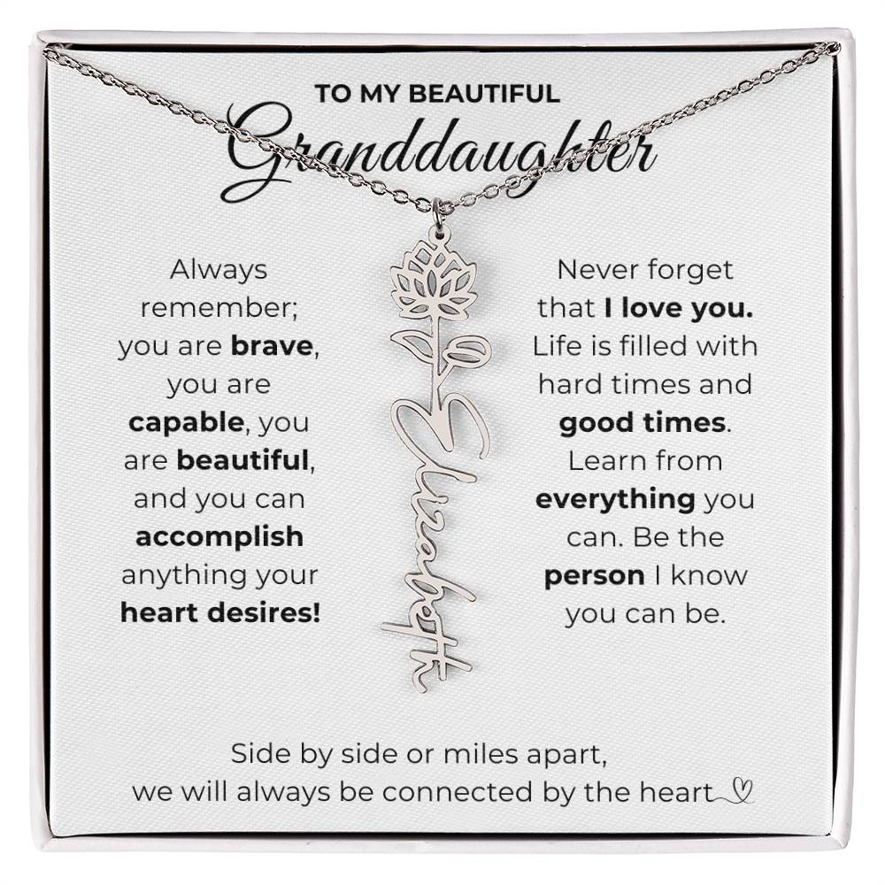 To My Beautiful Granddaughter-"Vibrant Flower" Birth Month Name Necklace