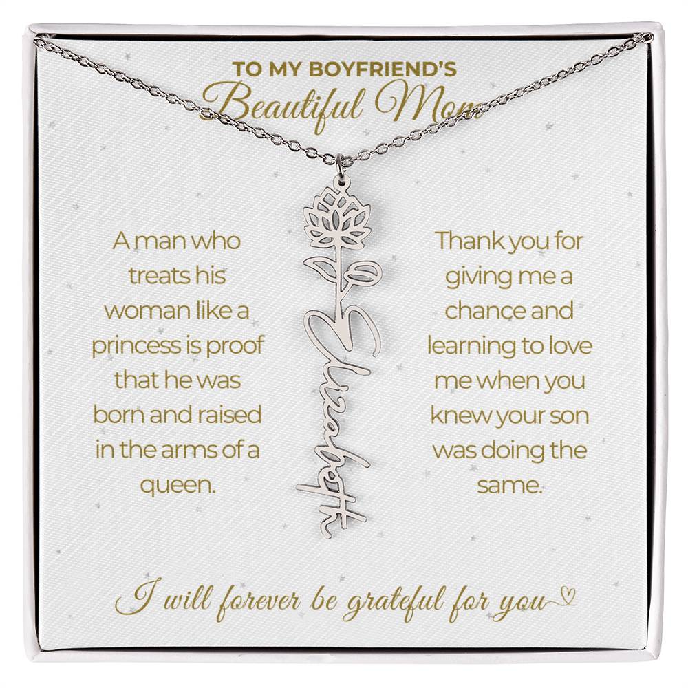 To My Boyfriend's Beautiful Mom-"A Queen" Birth Month Name Necklace