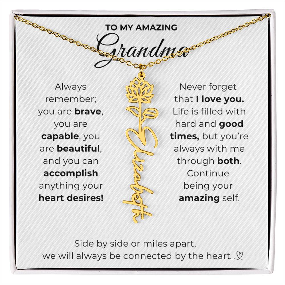 To My Amazing Grandma-"Vibrant Flower" Birth Month Name Necklace