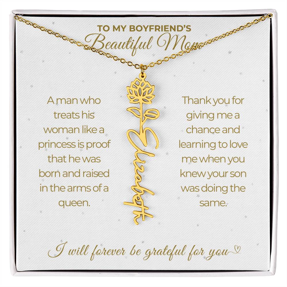 To My Boyfriend's Beautiful Mom-"A Queen" Birth Month Name Necklace