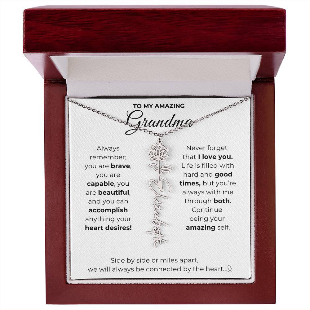 To My Amazing Grandma-"Vibrant Flower" Birth Month Name Necklace