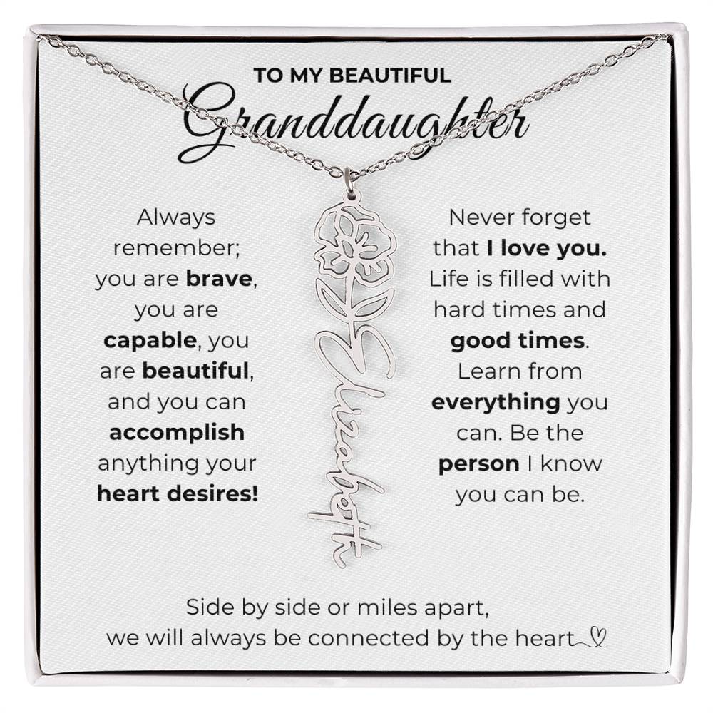 To My Beautiful Granddaughter-"Vibrant Flower" Birth Month Name Necklace