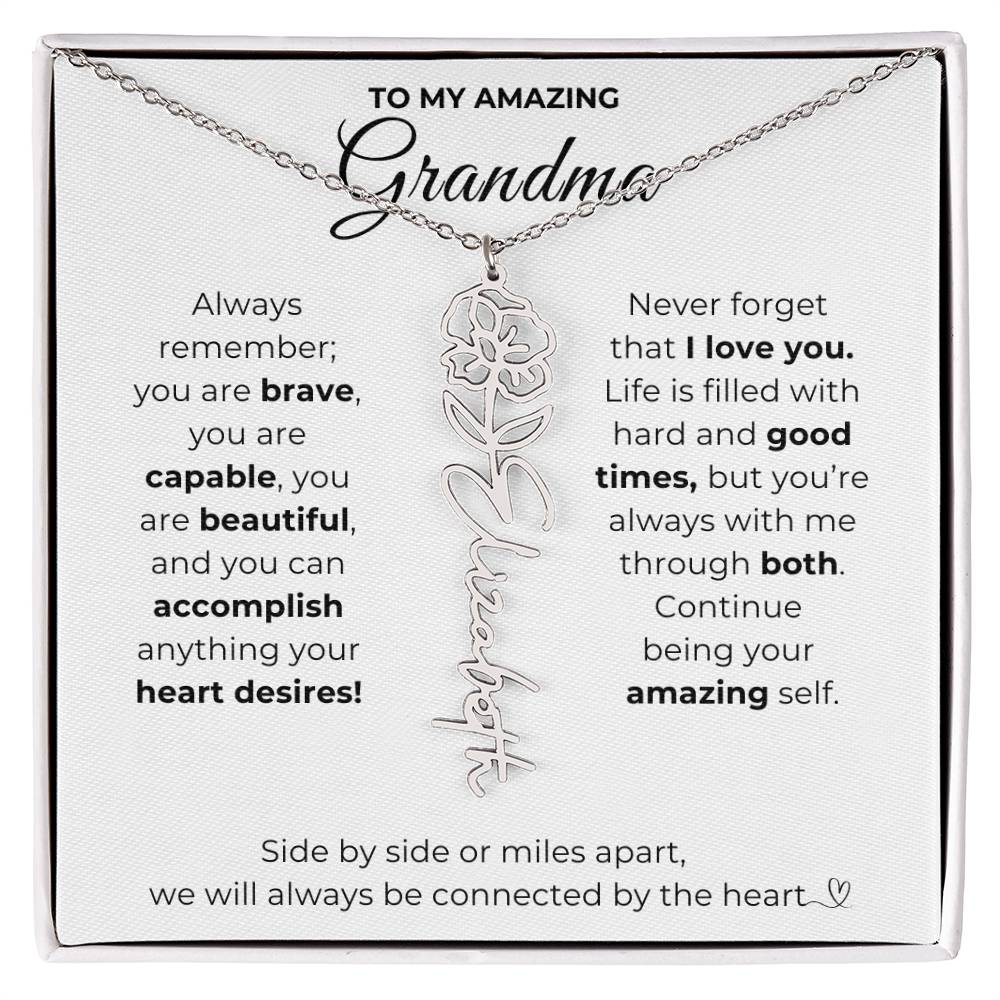 To My Amazing Grandma-"Vibrant Flower" Birth Month Name Necklace