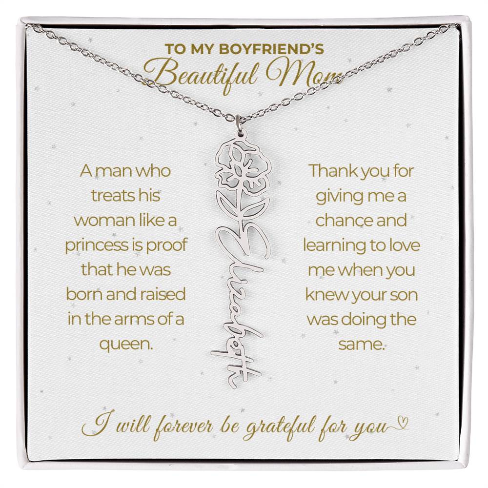 To My Boyfriend's Beautiful Mom-"A Queen" Birth Month Name Necklace