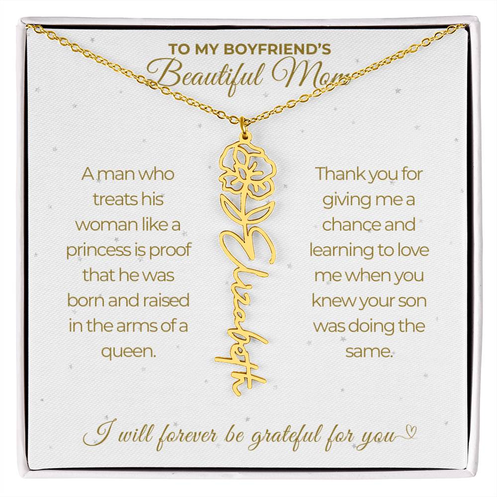 To My Boyfriend's Beautiful Mom-"A Queen" Birth Month Name Necklace