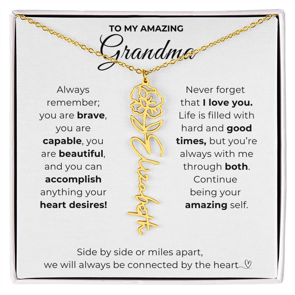 To My Amazing Grandma-"Vibrant Flower" Birth Month Name Necklace