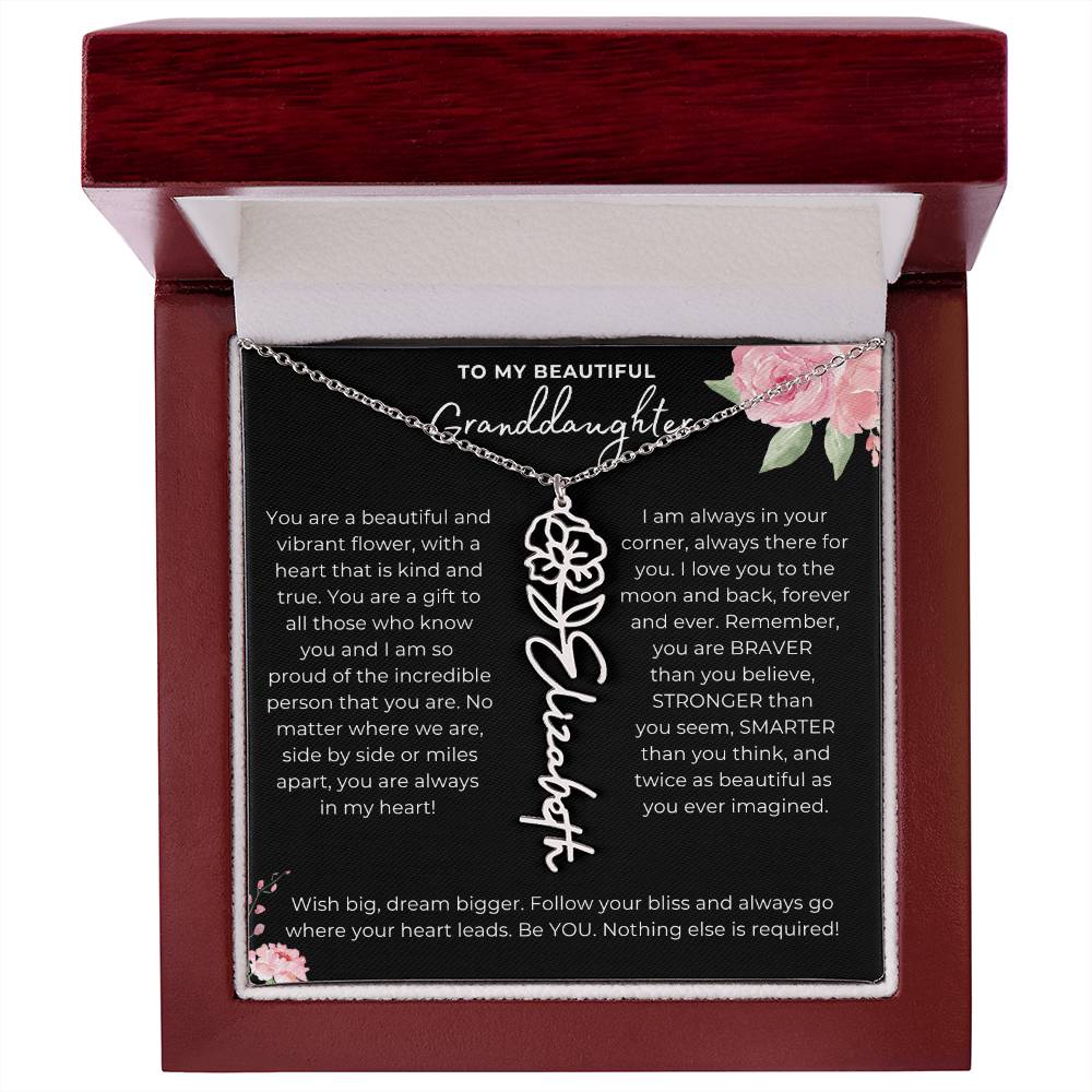 To My Beautiful Granddaughter-"In My Heart" Birth Month Name Necklace