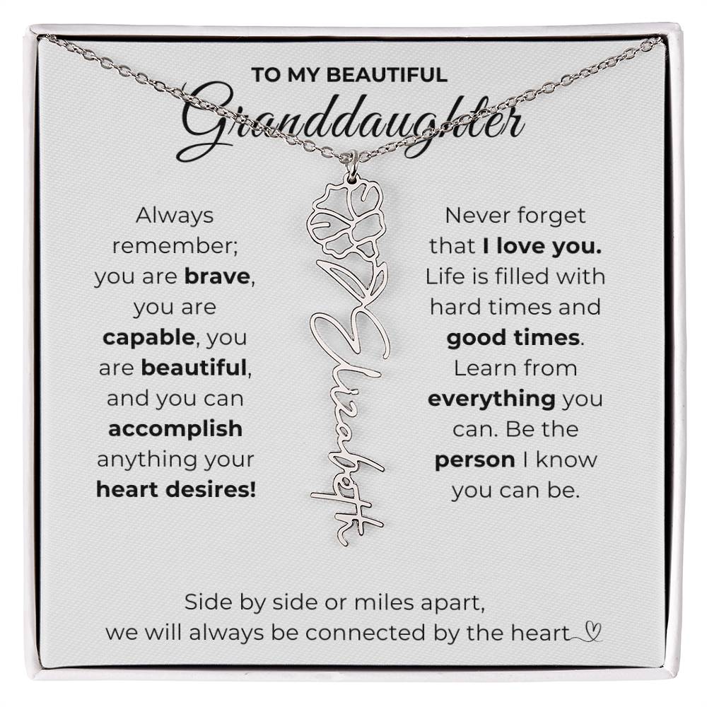 To My Beautiful Granddaughter-"Vibrant Flower" Birth Month Name Necklace