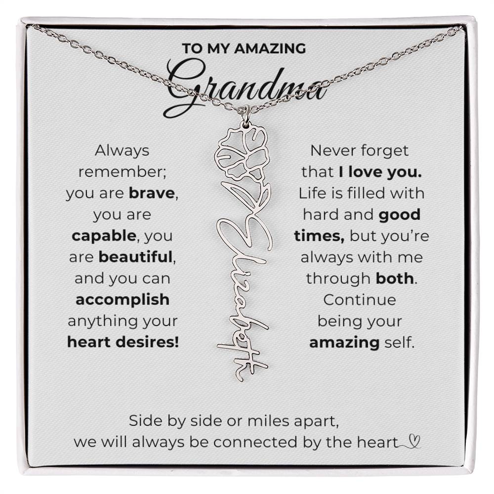 To My Amazing Grandma-"Vibrant Flower" Birth Month Name Necklace