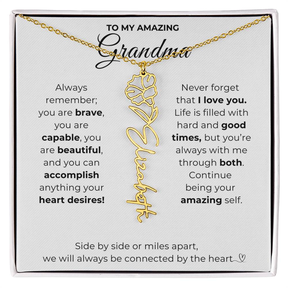To My Amazing Grandma-"Vibrant Flower" Birth Month Name Necklace