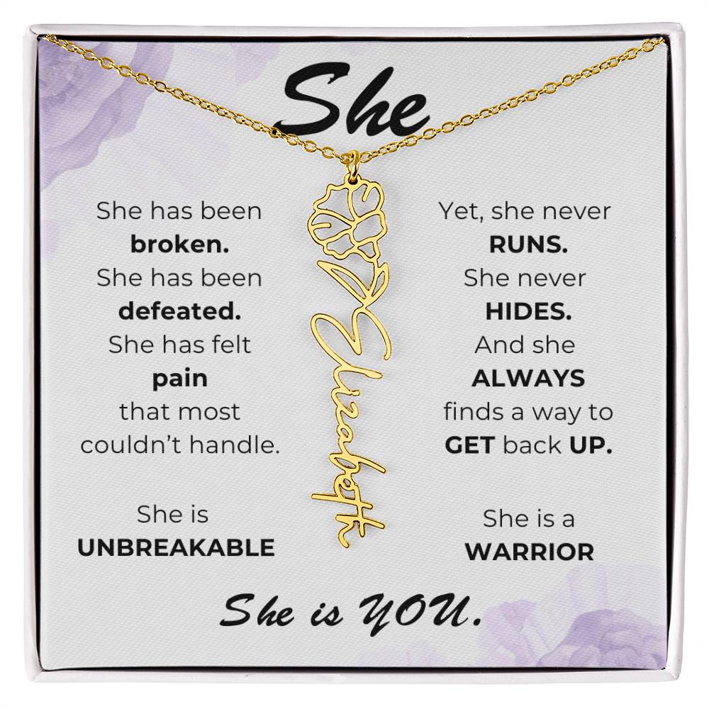 "She"-Personalized Name Necklace with Birth Flower