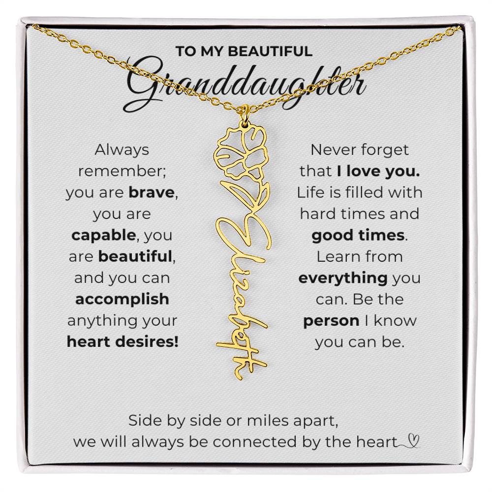 To My Beautiful Granddaughter-"Vibrant Flower" Birth Month Name Necklace