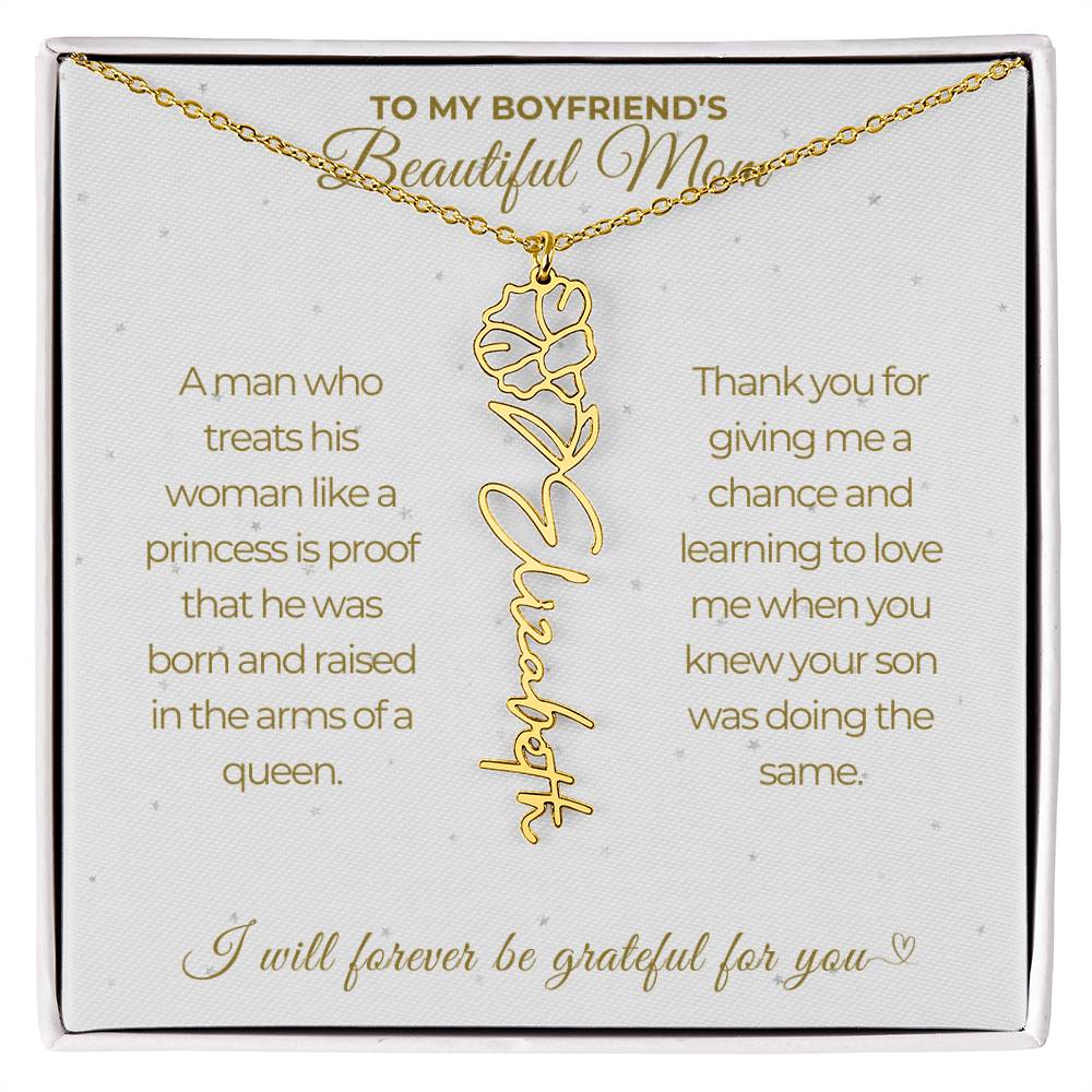 To My Boyfriend's Beautiful Mom-"A Queen" Birth Month Name Necklace