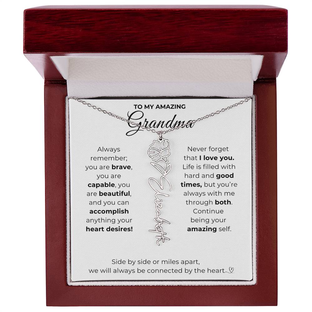 To My Amazing Grandma-"Vibrant Flower" Birth Month Name Necklace