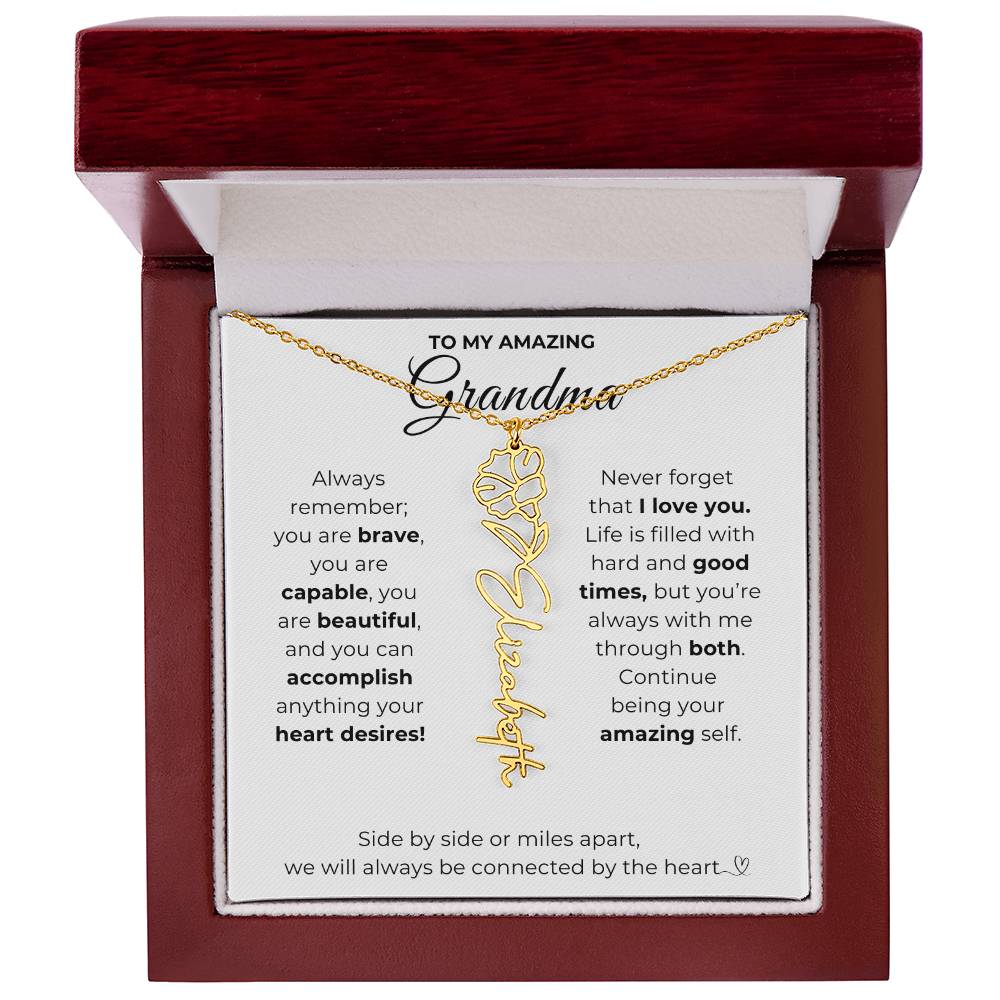 To My Amazing Grandma-"Vibrant Flower" Birth Month Name Necklace