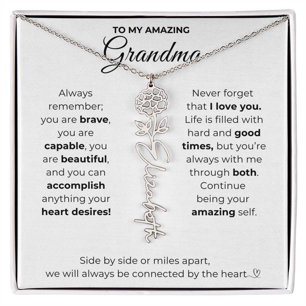 To My Amazing Grandma-"Vibrant Flower" Birth Month Name Necklace