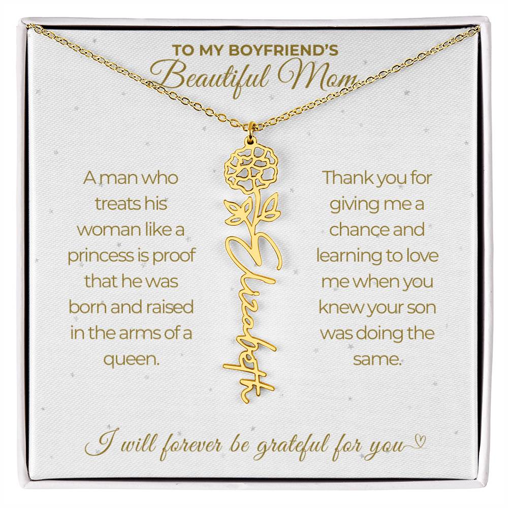 To My Boyfriend's Beautiful Mom-"A Queen" Birth Month Name Necklace