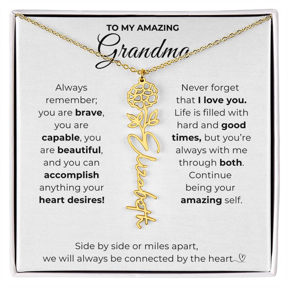 To My Amazing Grandma-"Vibrant Flower" Birth Month Name Necklace
