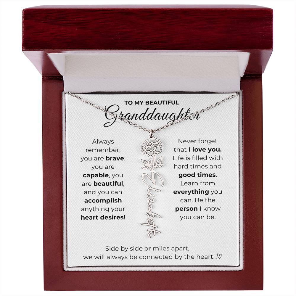 To My Beautiful Granddaughter-"Vibrant Flower" Birth Month Name Necklace