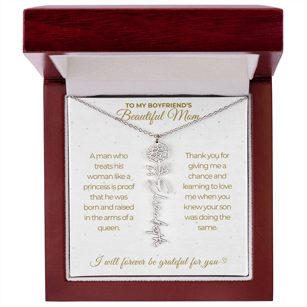 To My Boyfriend's Beautiful Mom-"A Queen" Birth Month Name Necklace