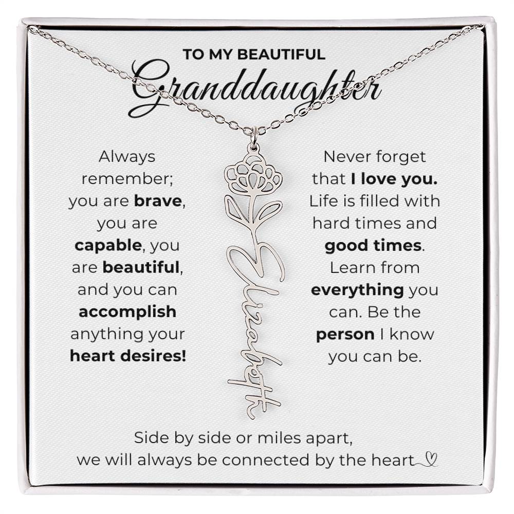 To My Beautiful Granddaughter-"Vibrant Flower" Birth Month Name Necklace