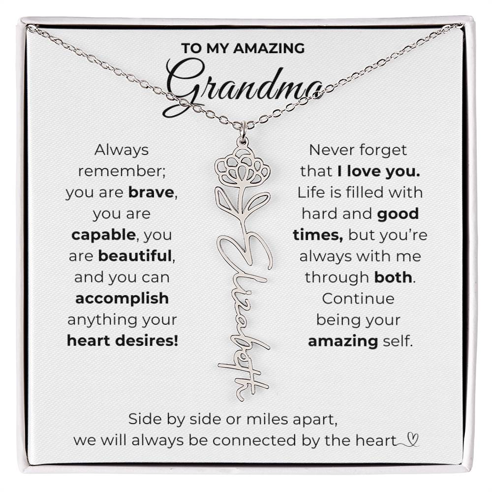 To My Amazing Grandma-"Vibrant Flower" Birth Month Name Necklace