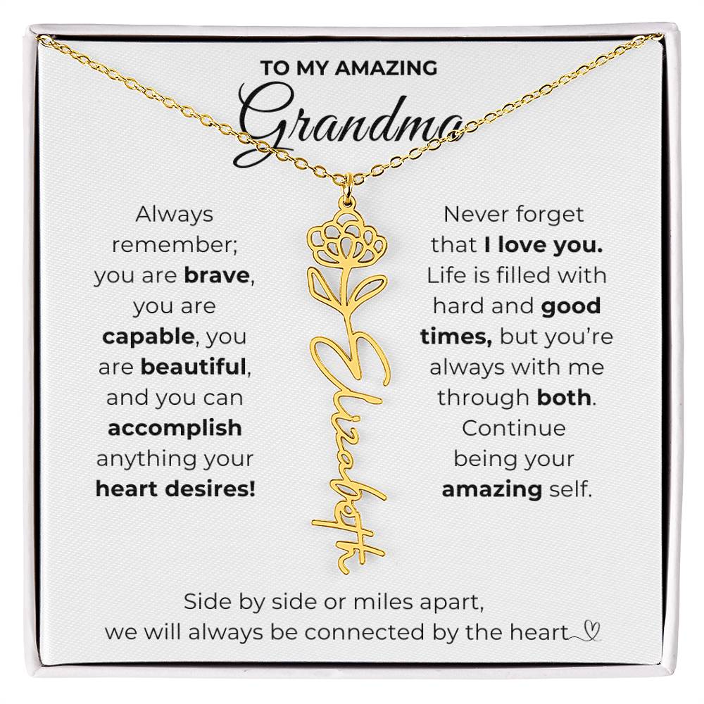 To My Amazing Grandma-"Vibrant Flower" Birth Month Name Necklace