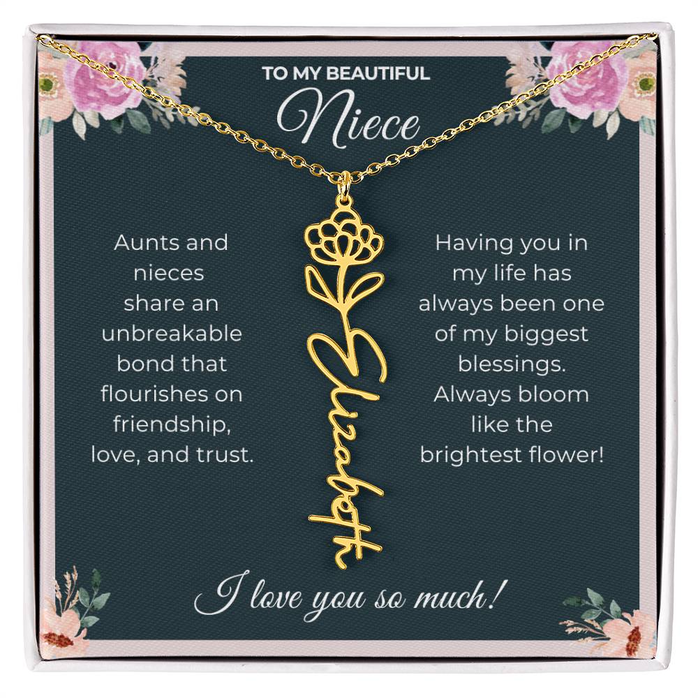 To My Beautiful Niece-"Brightest Flower" Birth Month Name Necklace