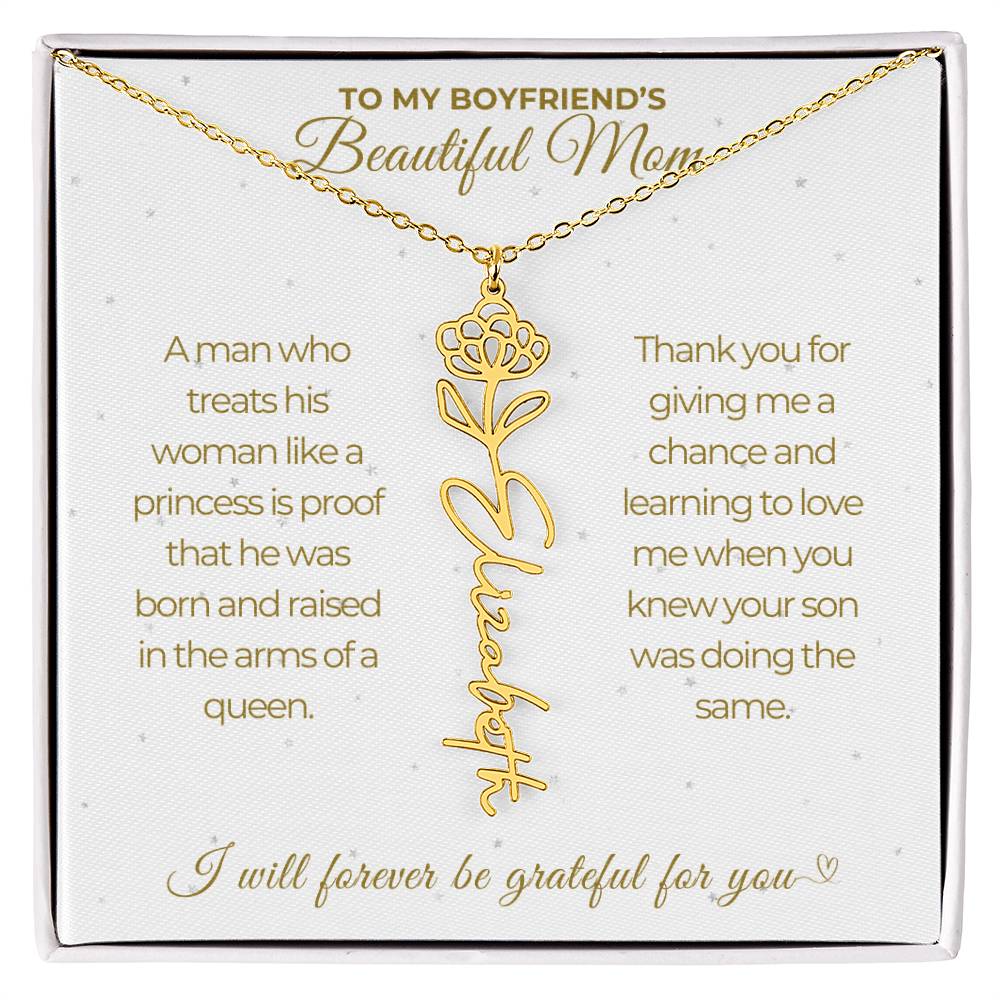 To My Boyfriend's Beautiful Mom-"A Queen" Birth Month Name Necklace