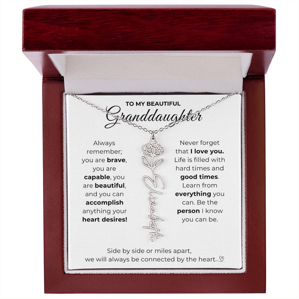 To My Beautiful Granddaughter-"Vibrant Flower" Birth Month Name Necklace