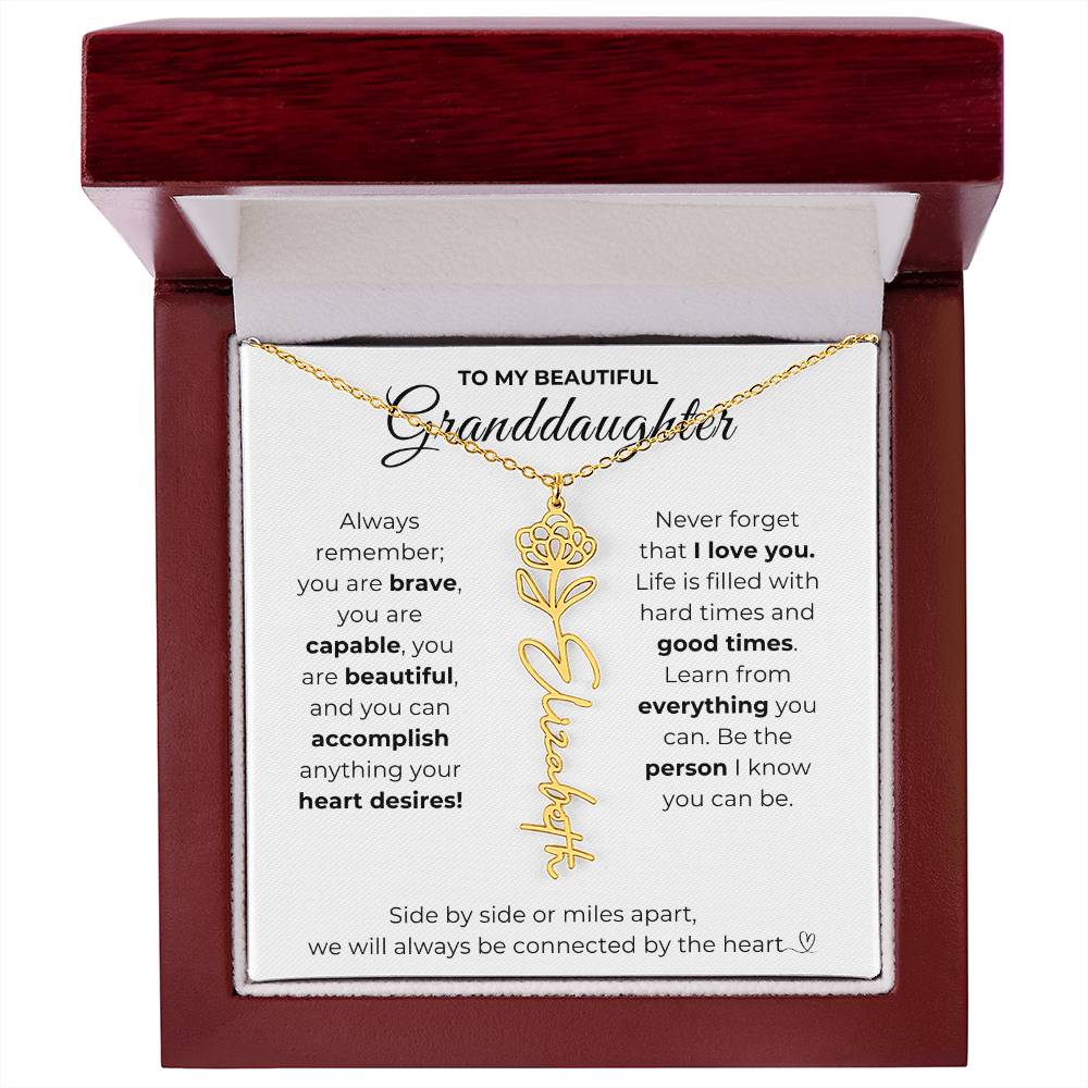 To My Beautiful Granddaughter-"Vibrant Flower" Birth Month Name Necklace