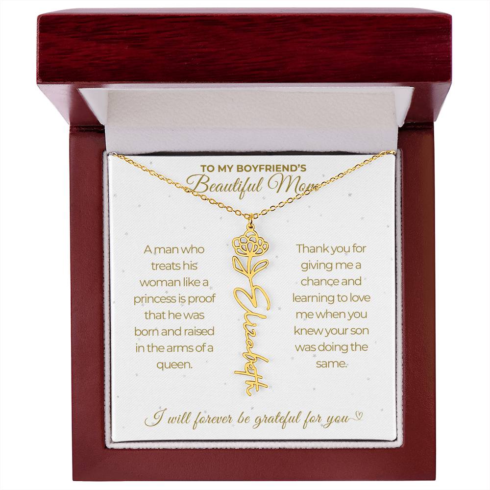 To My Boyfriend's Beautiful Mom-"A Queen" Birth Month Name Necklace