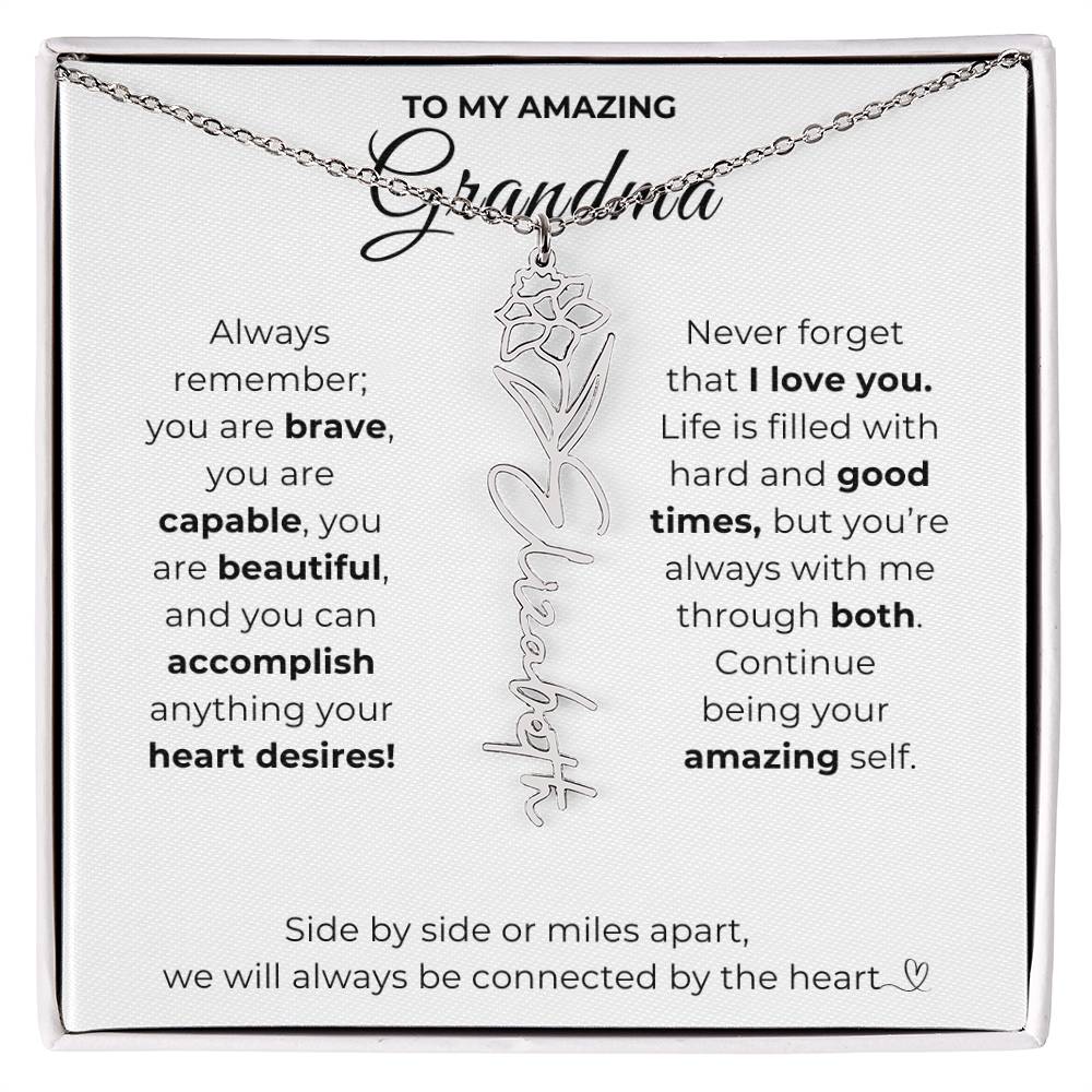 To My Amazing Grandma-"Vibrant Flower" Birth Month Name Necklace