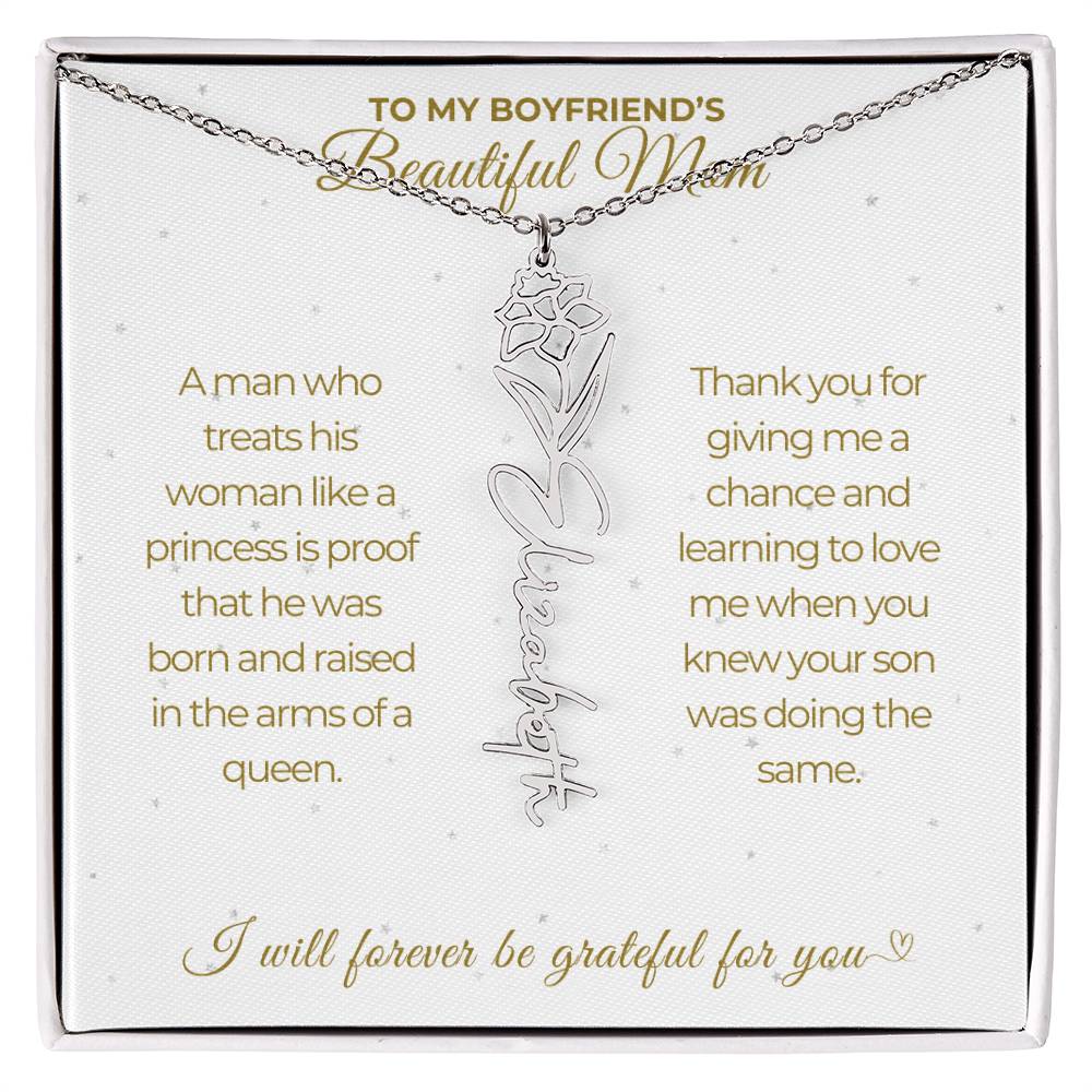 To My Boyfriend's Beautiful Mom-"A Queen" Birth Month Name Necklace